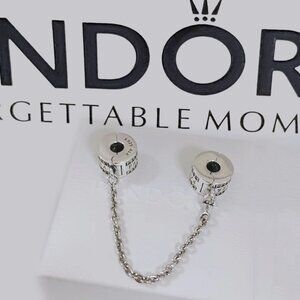 Pandora Logo Safety Chain with Silicon Clip Charm Bracelet Pendant S925 Silver